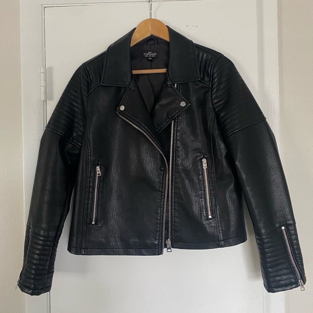 Topshop Faux Leather Biker Jacket